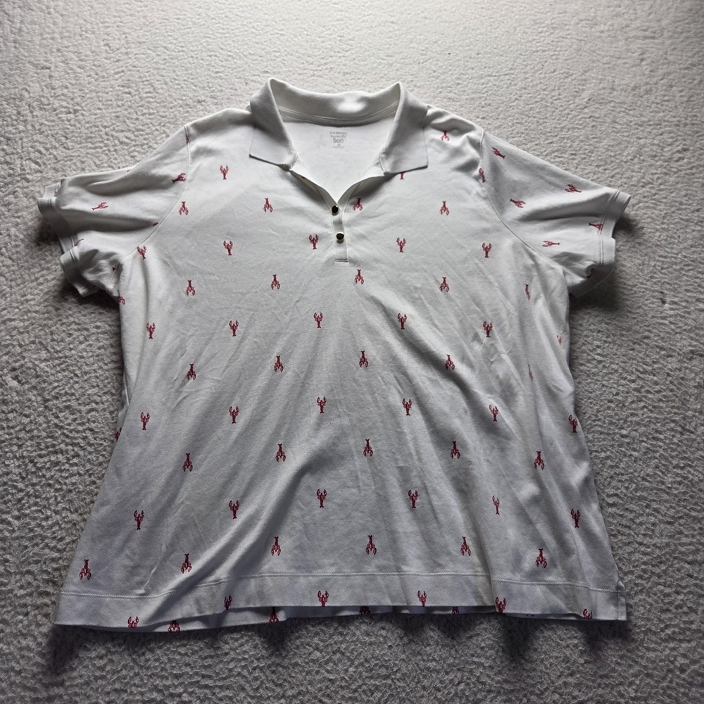 Kim Rogers Polo Shirt Womens Plus 3X White Collared Short Sleeve Lobster Top